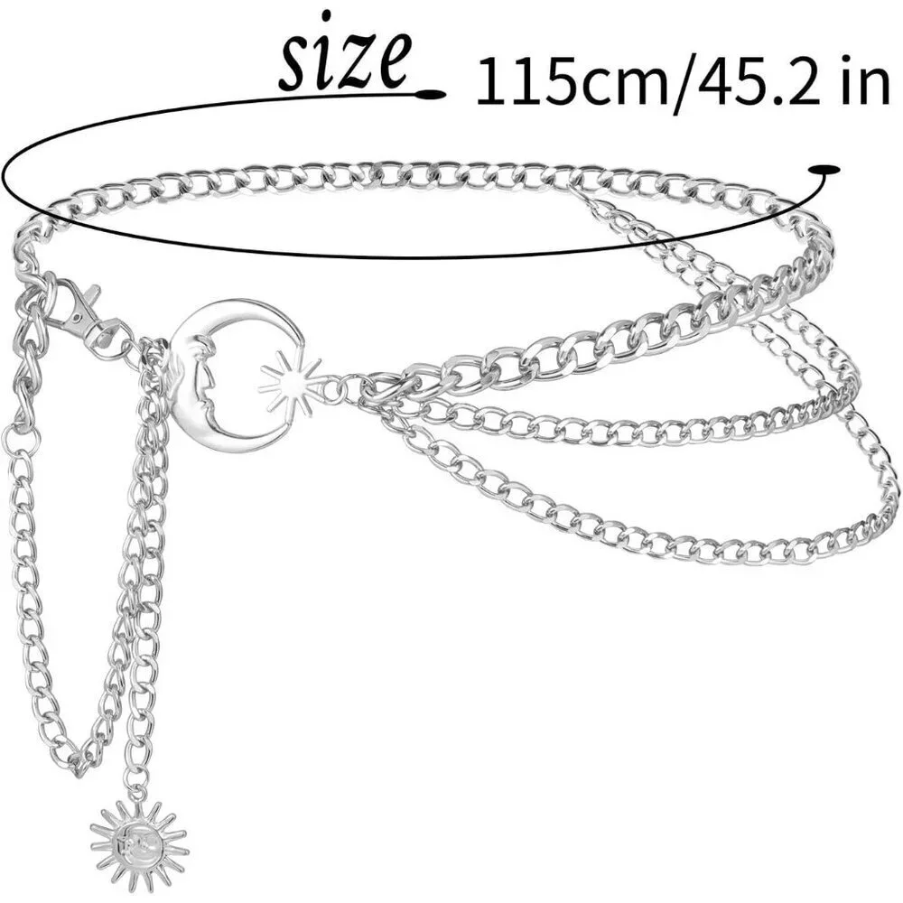 3-Layer Metal Waist Chain Belt for Women Silver Adjustable Body Jewelry